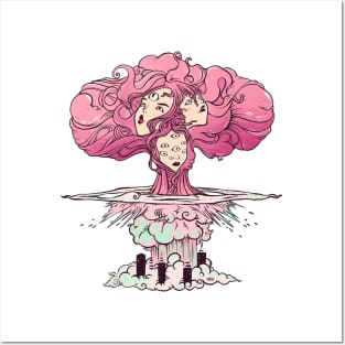 Mushroom Cloud Atomic Bomb Girls Artwork Posters and Art